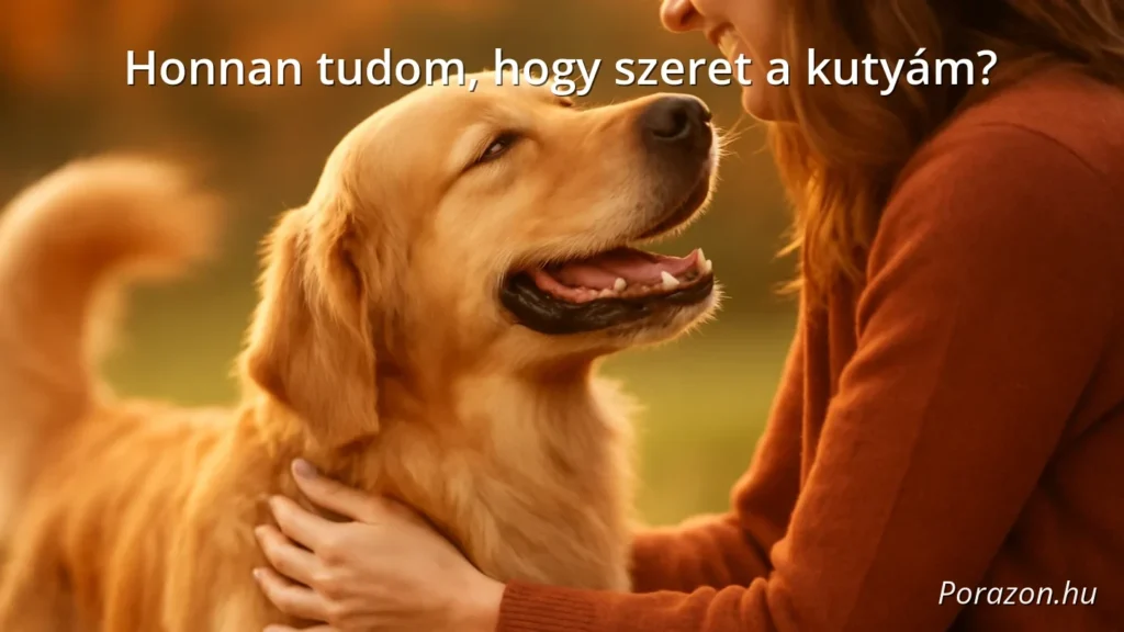 Boldog kutya, aki szeretettel néz a gazdájára és csóválja a farkát