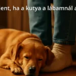 Kutya alszik az ember lábánál egy otthonos szobában