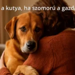 Kutya megnyugtatja a szomorú gazdáját egy otthonos szobában